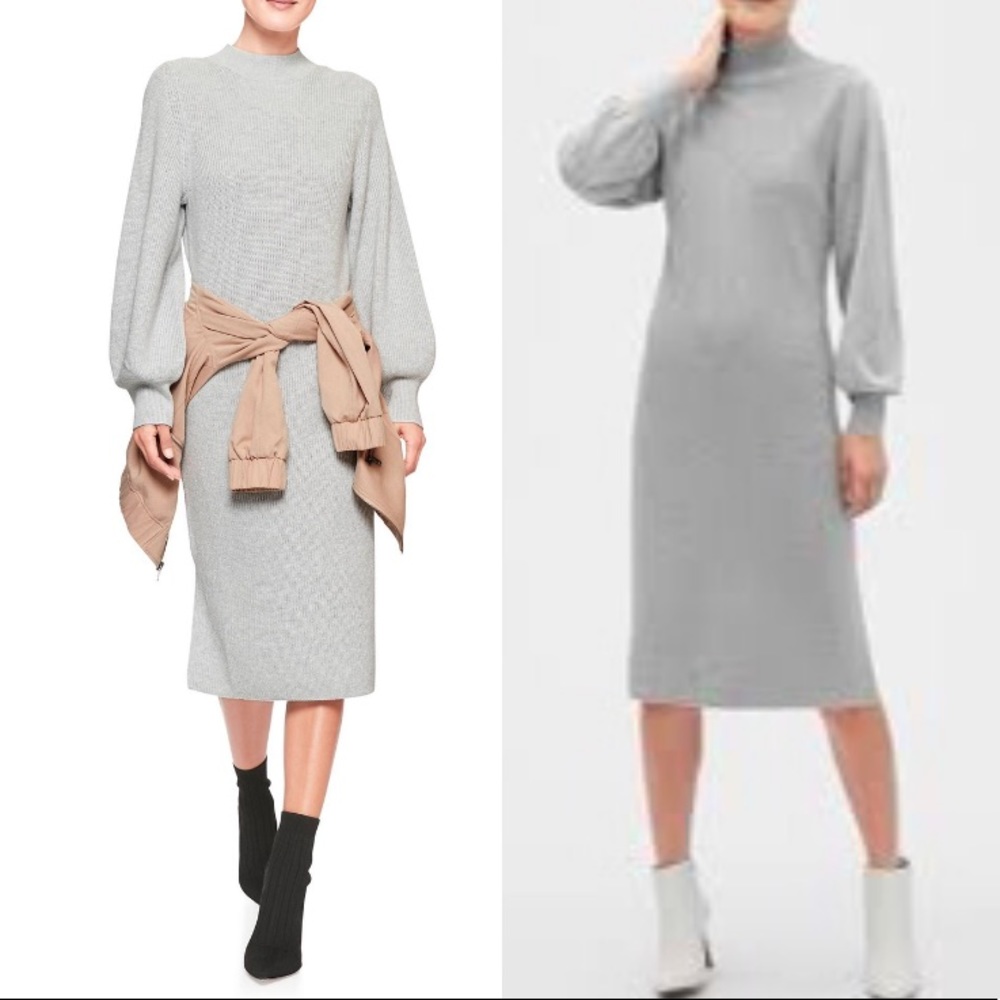 Banana Republic Gray Puff Lantern Sleeve Dress